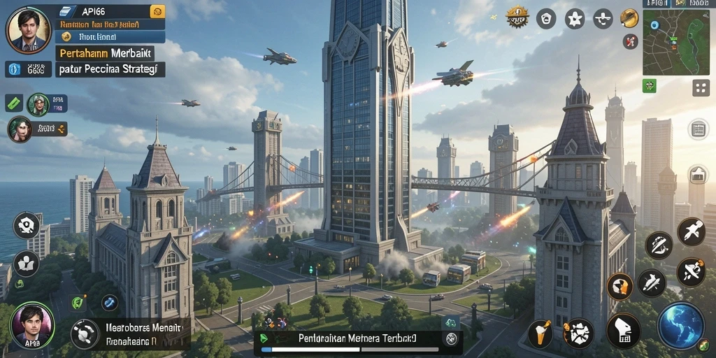 Tampilan gameplay <strong>API66</strong> yang menarik dengan menara pertahanan beraksi.