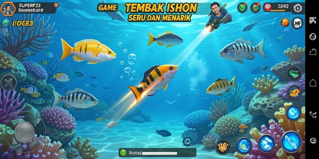 Tampilan gameplay SUPER33 yang menampilkan aksi menembak ikan yang seru.